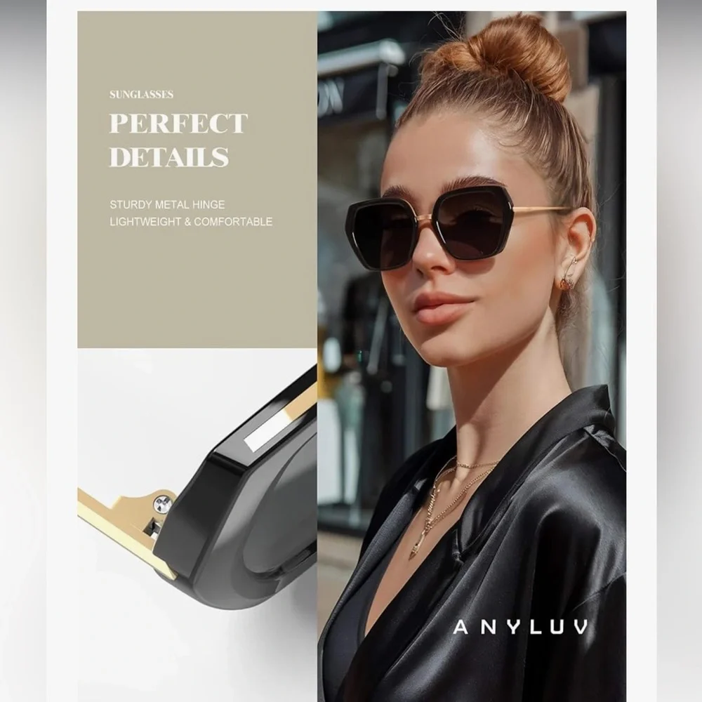 🆕 Black & Gold Oversized Square Women's Sunglasses - Picture 3 of 6